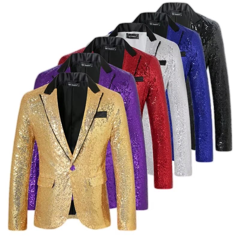 Jaquetas Masculinas Douradas Com Lantejoulas , Blazers Prateados Brilhantes Para Performance Em Palco , Casacos