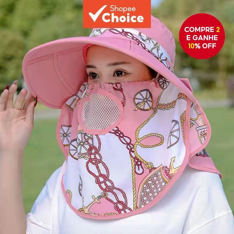 Chapéu De Sol Feminino De Verão Com Véu UV – Estampa Floral Respirável E Aba Larga Para Estilo Praia/Caminhada/Cidade
