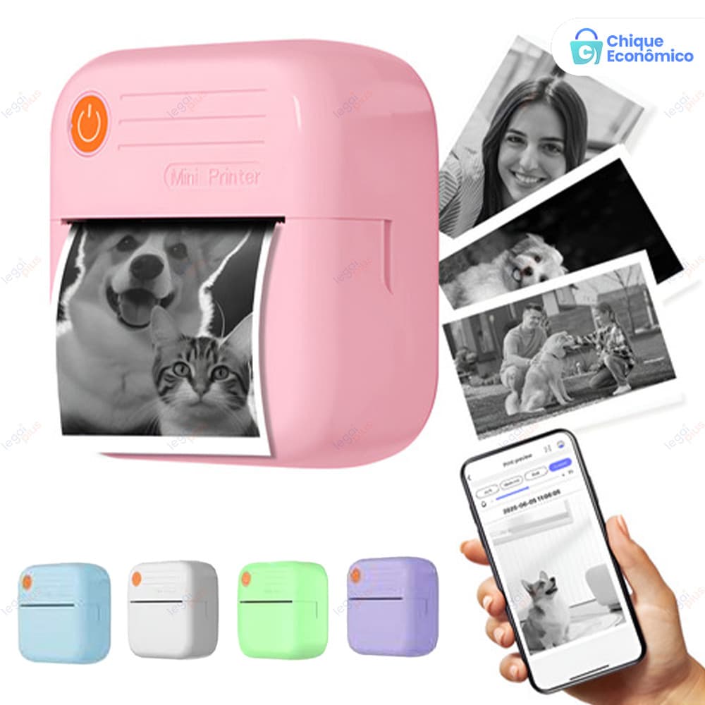 Adequado para Android Ios Mini impressora térmica portátil animação Design foto impressora sem fio+Rolo Papel