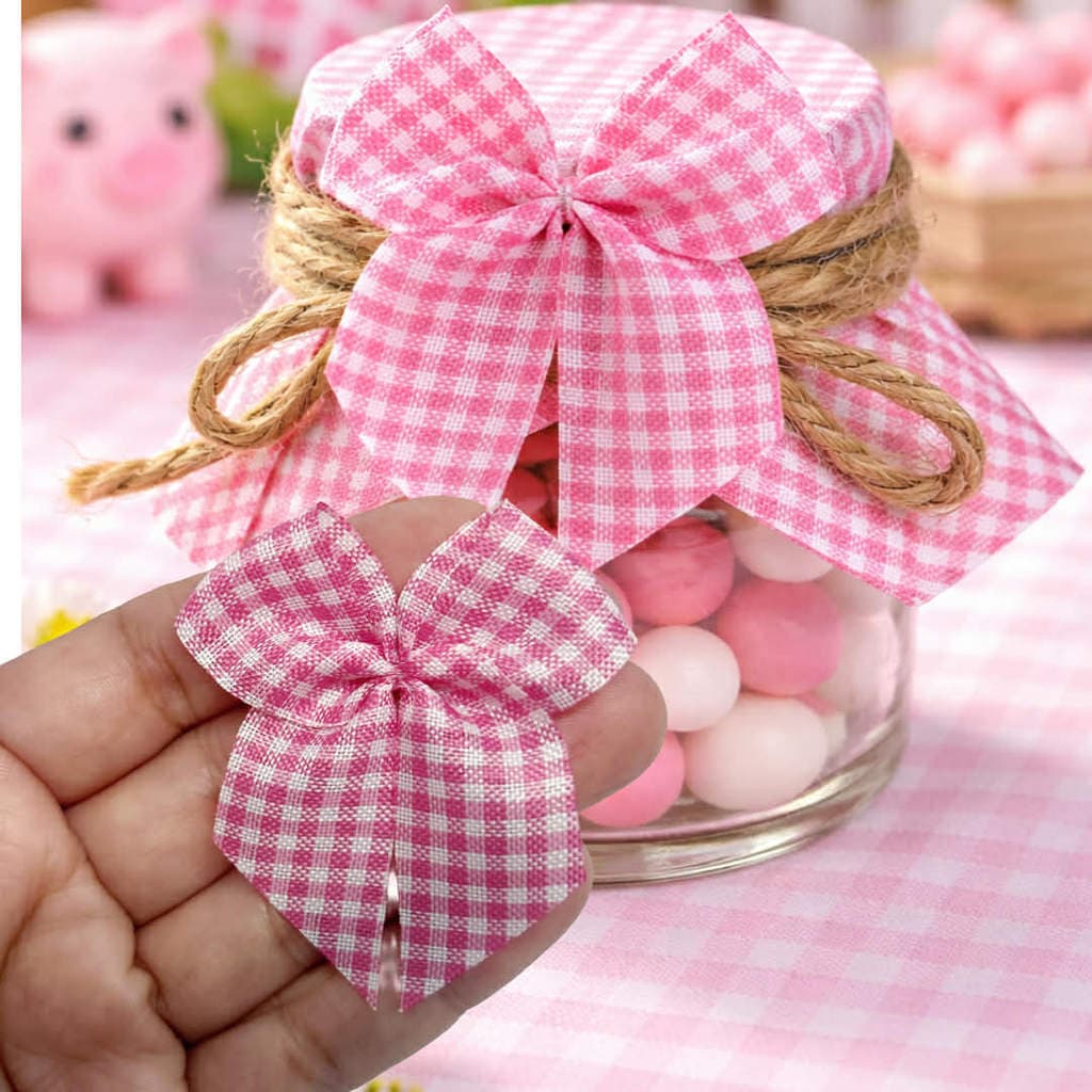 Laço para Lembrancinhas XADREZ ROSA 20/40/100 UNID. - nº5 - 5 cm DE TECIDO