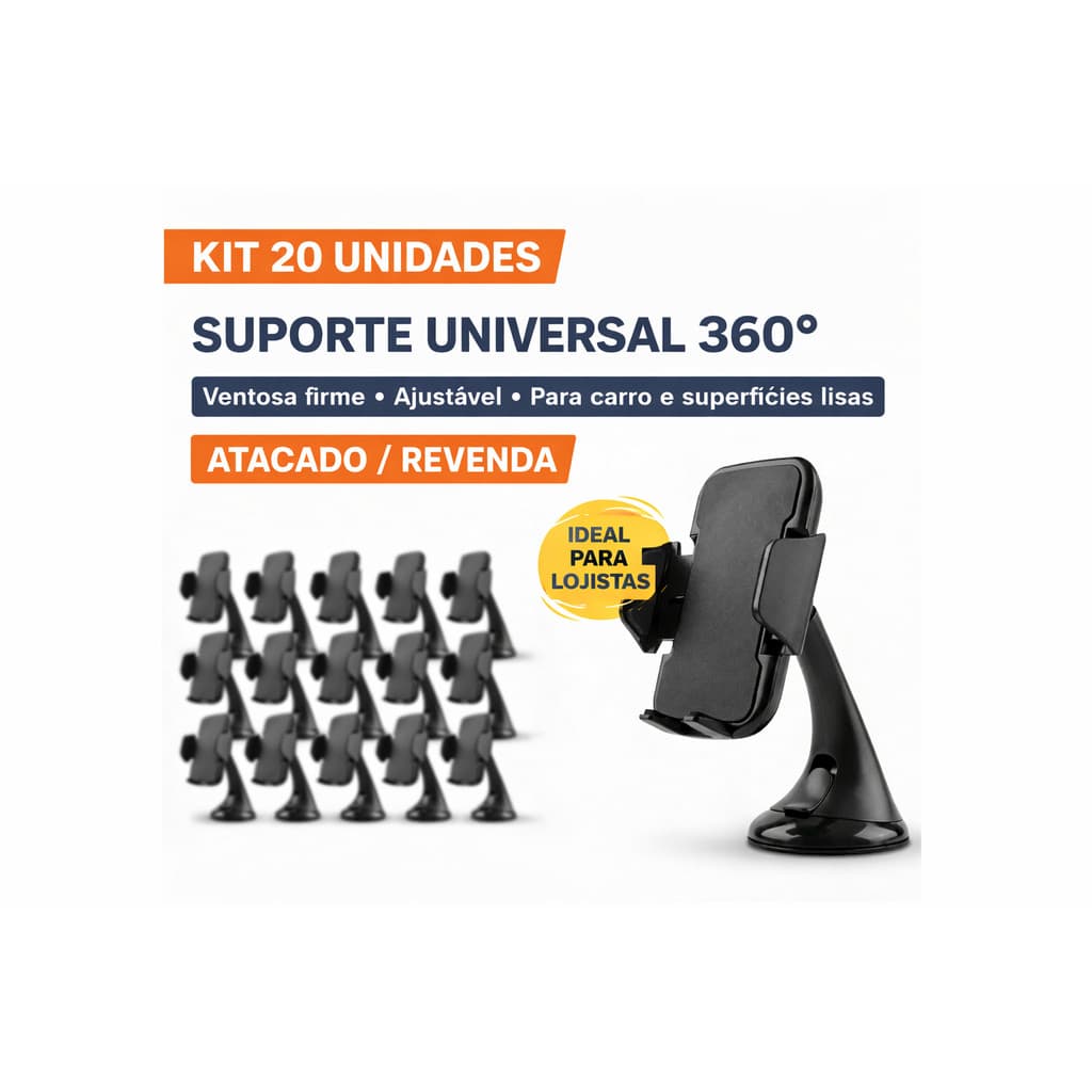 Kit 20 Suporte Celular Carro Ventosa 360° Universal Ajustável Antiderrapante | Atacado Revenda