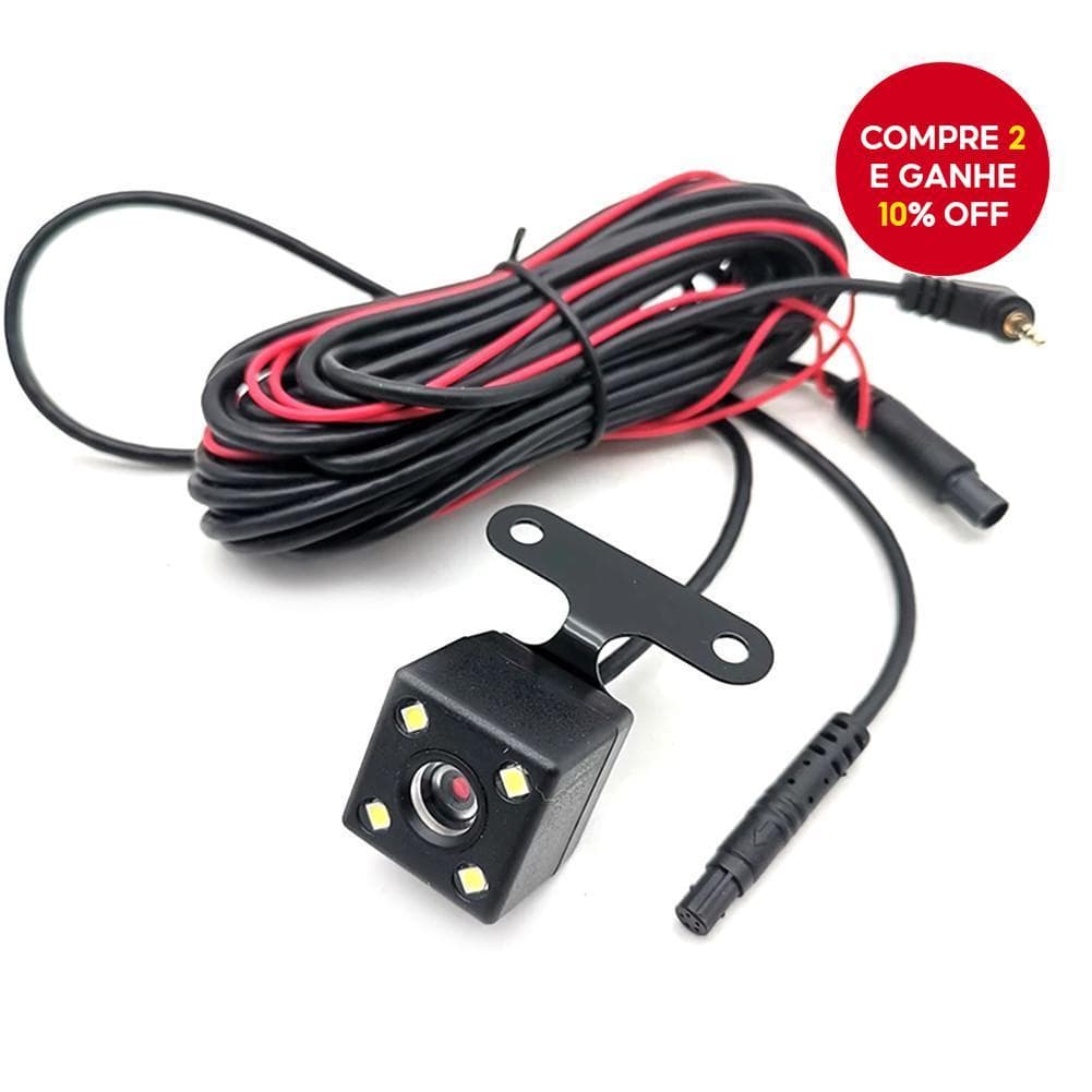  Câmera de Ré Universal para Carro 4 LEDs Visão Noturna com Cabo de Extensão de 5 Pinos para Dashcam