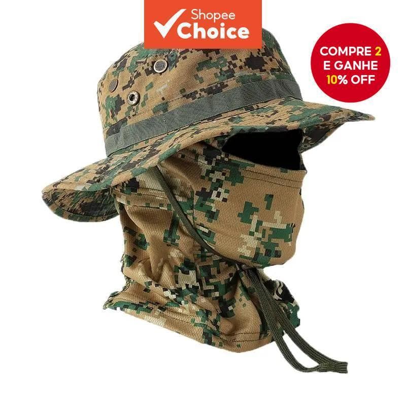 Chapéu De Aba Redonda Camuflado , Pesca Militar Larga Ao Ar Livre E Caminhadas , Proteção Solar , Pescador Respirável Pa