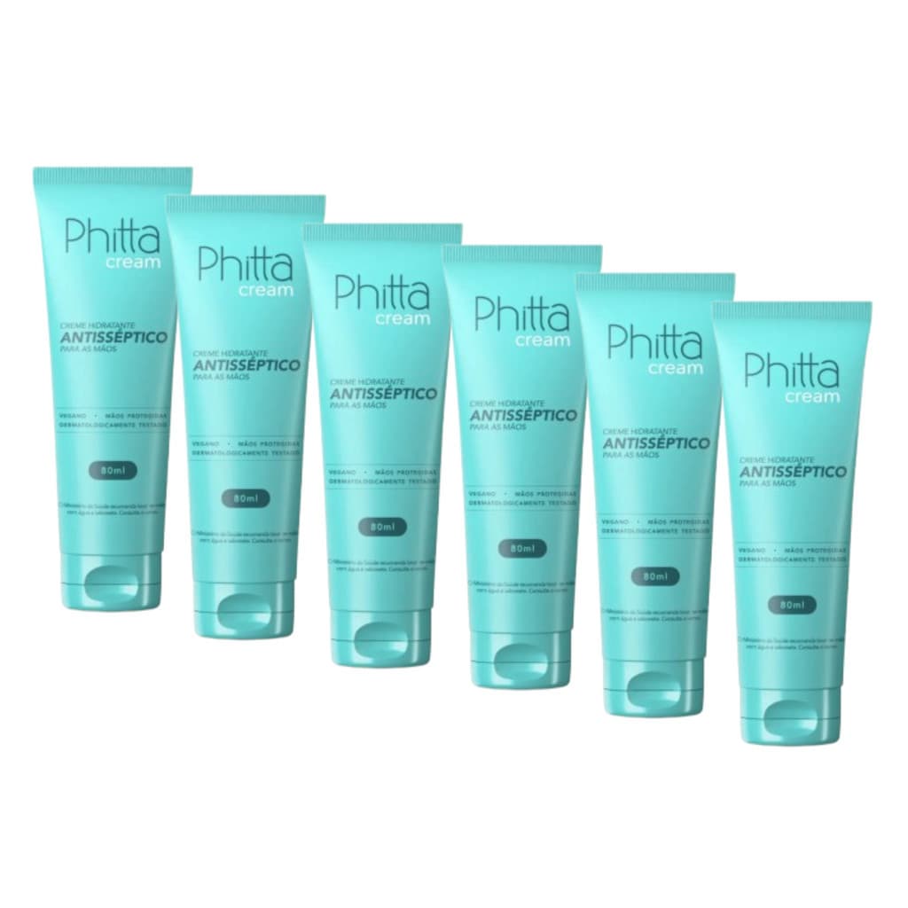 Kit 6 Uni Phitta Cream Hidratante Anti-séptico Bacterecida Virucida Para As Mãos 80ml