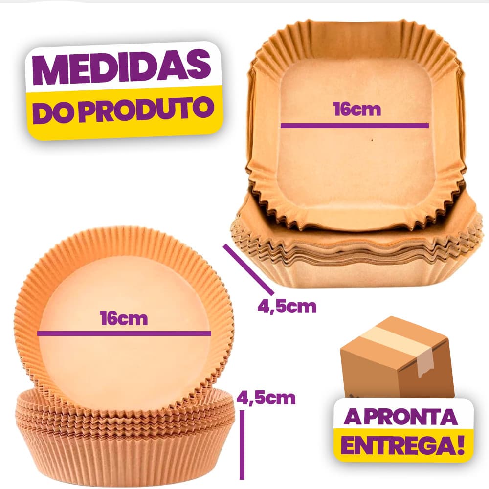 Kit Formas De Airf ryer Assadeira Papel Descartável Sem Sujeira Quadrado Redondo Antiaderente Papel