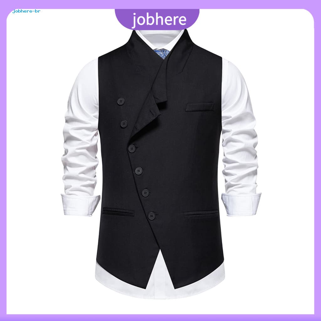 Men Solid Color Waistcoat Business Men's Spring Slim Fit Single Breasted Vest with Sloping Lapel Collar Sleeveless for W