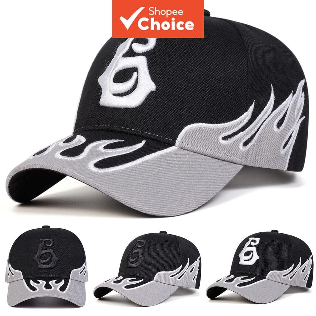  Boné Unissex Esportivo com Bordado de Chama 6, Ajustável, Estilo Hip Hop, Primavera/Outono, Viagem ao Ar Livre, para