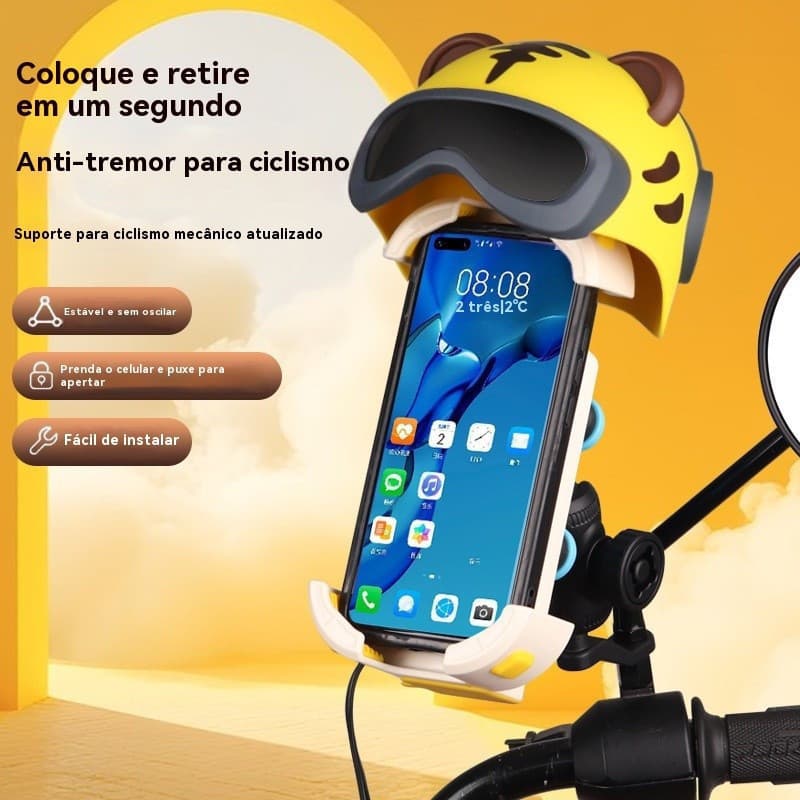 Novo Suporte de Telefone para Motocicleta com Carregamento Rápido e Design de Tigre Fofo 2025, Suporte de Navegação e Ca