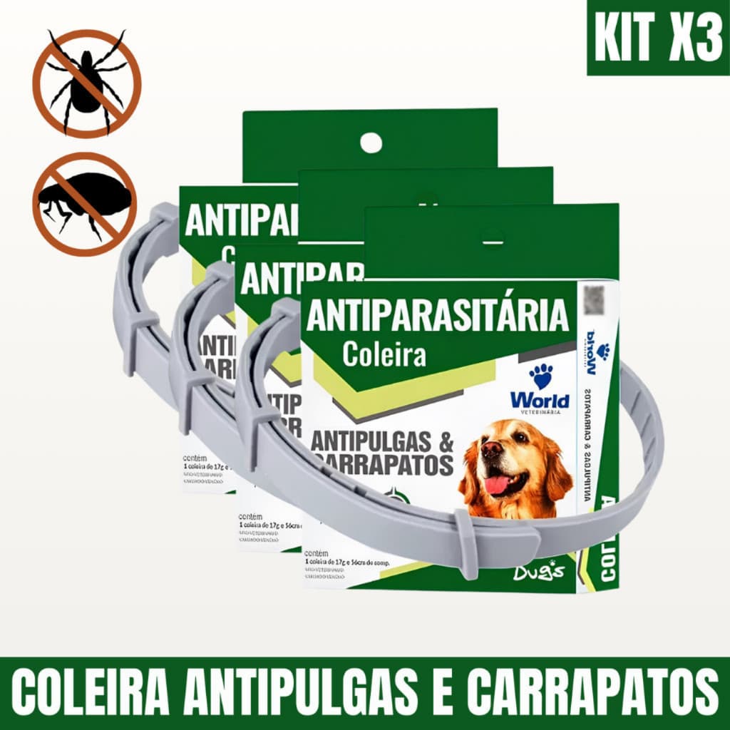 3 Coleiras Dugs Para Cães Antipulgas e Carrapatos Antiparasitária  World Veterinária