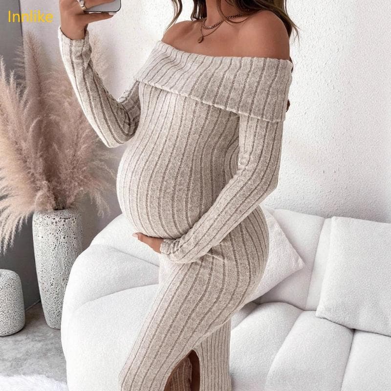 Vestido Ombro Para Maternidade Innlike Tecido Poliéster E Elegante