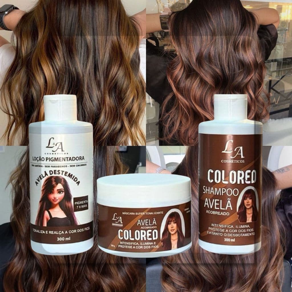 Combo Tonalizante Avelã Acobreado Morena Iluminada Tons Caramelos Marrom Intenso