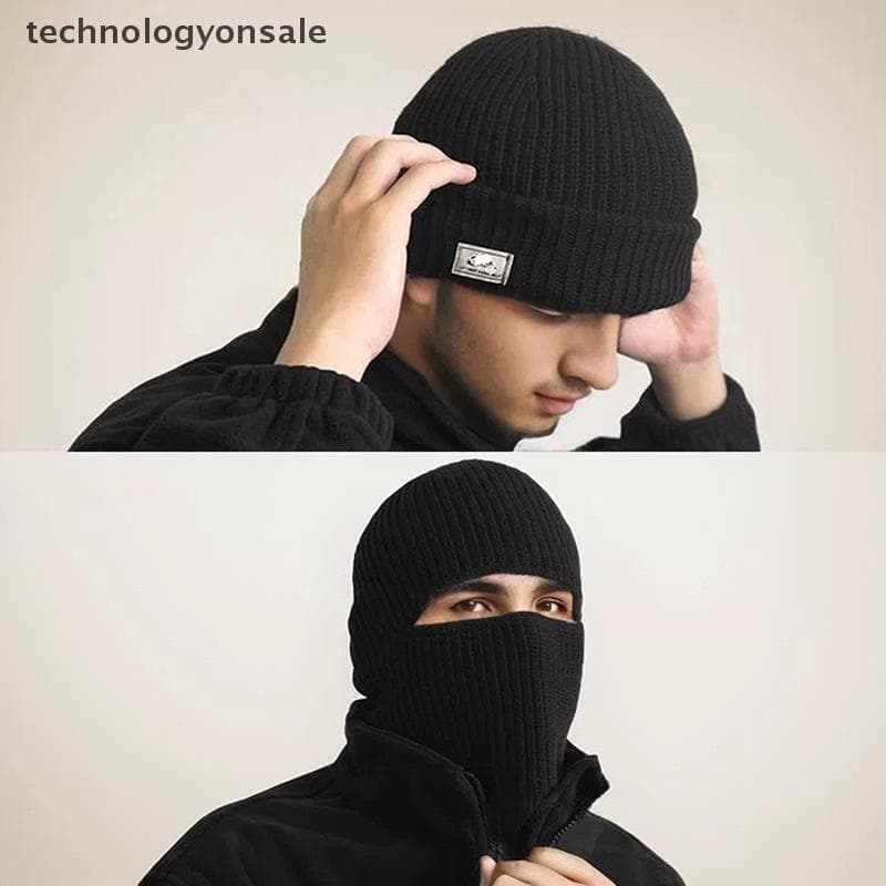 [Tecnologia] 2 Em 1 Máscara Gorros Chapéu Masculino Inverno Balaclava Chapéus De Malha Moda Rosto Cheio Gorro De Esqui C