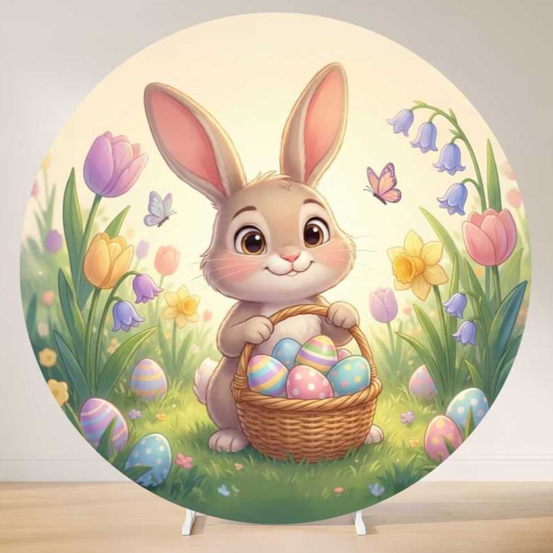 Painel Redondo Coelho da Páscoa Floral | Tecido Premium | Frete Grátis | Vários Modelos