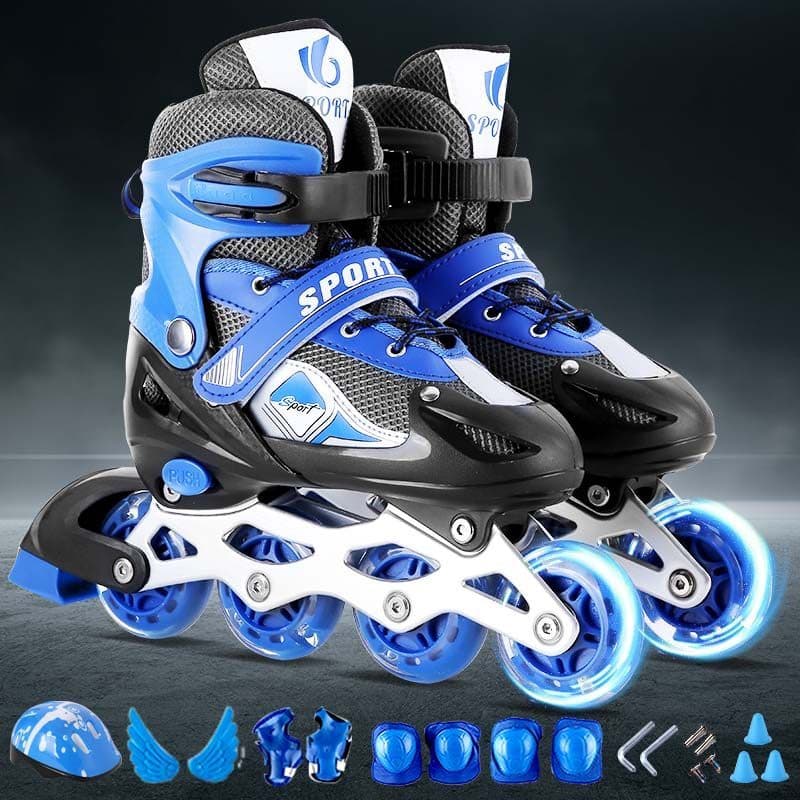 [Premium] Conjunto de patins infantis genuínos para iniciantes, tamanho ajustável para meninos e meninas Q8QF