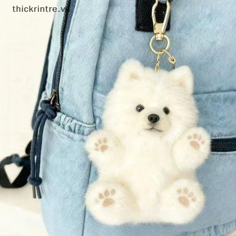 THI Samoyed Chaveiro De Pelúcia Cão Boneca Pingente Super Macio Fofo Brinquedo Para Bapa Decoração Do Carro VN