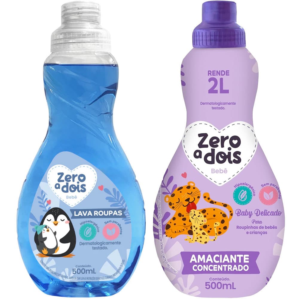 Kit Sabão Líquido E Amaciante Antialérgico Lava Roupas de Bebês Hipoalergênico Zero a Dois 500ml