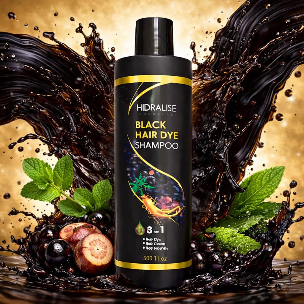 Shampoo Escurecedor de Cabelos Tonalizante Preto 3 em 1 Black Hair Dye 500ml Hidralise