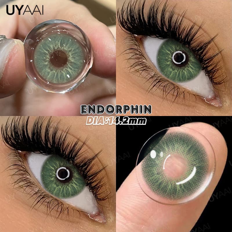 UYAAI 2026 Venda Quente Estilo Verde Marrom/Cinza Lente De Contato Colorida 1 Par Anual Série Love Story 14.2mm Maquiage
