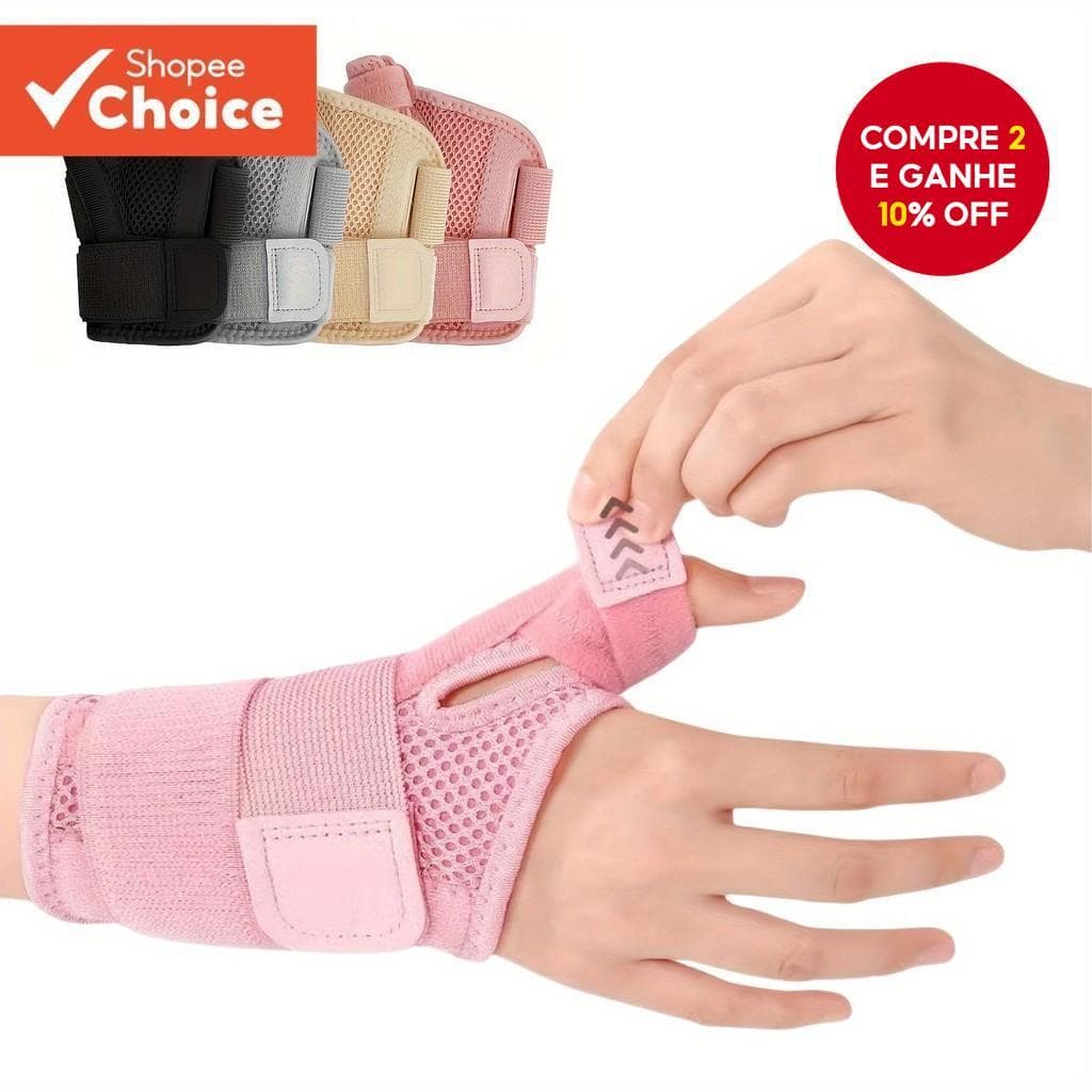 Bracelete de Apoio de Pulso Respirável com Tala Flexível para Tendinite e Artrite, Alças Ajustáveis