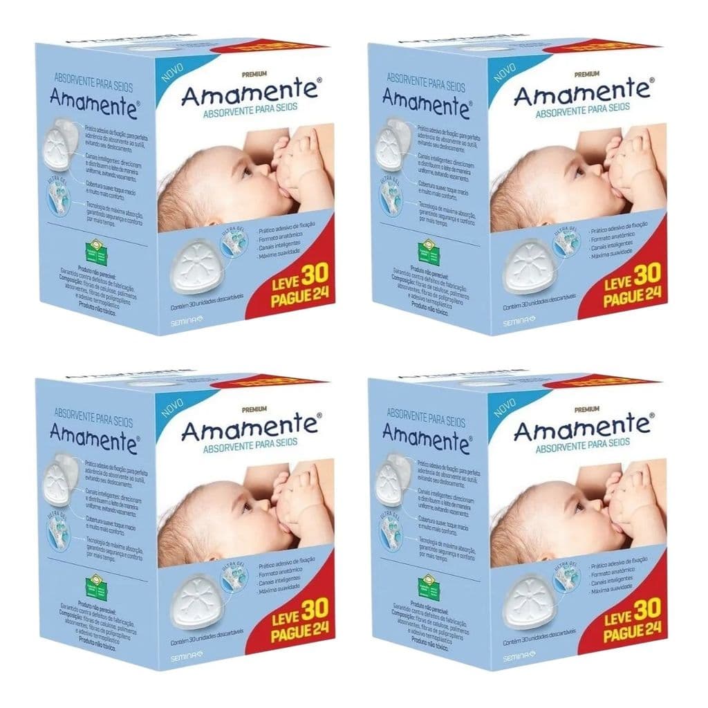 KIT C/4 Absorvente Seios Amamente Premium Anti-vazamento 30un