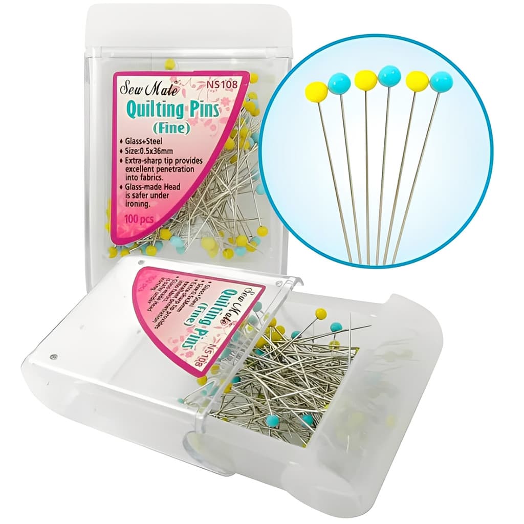 100 Alfinetes Cabeca Vidro Inox Fino Patchwork Alinhavar.