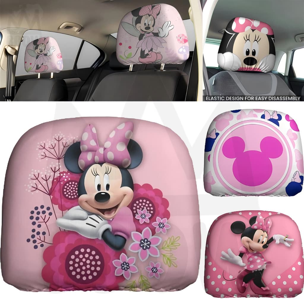 Oferta Limitada Capas Para Encosto De Cabeça De Carro Minnie CloudSoft (2 Unidades) | Ajuste Seguro Elástico , Fácil Ins