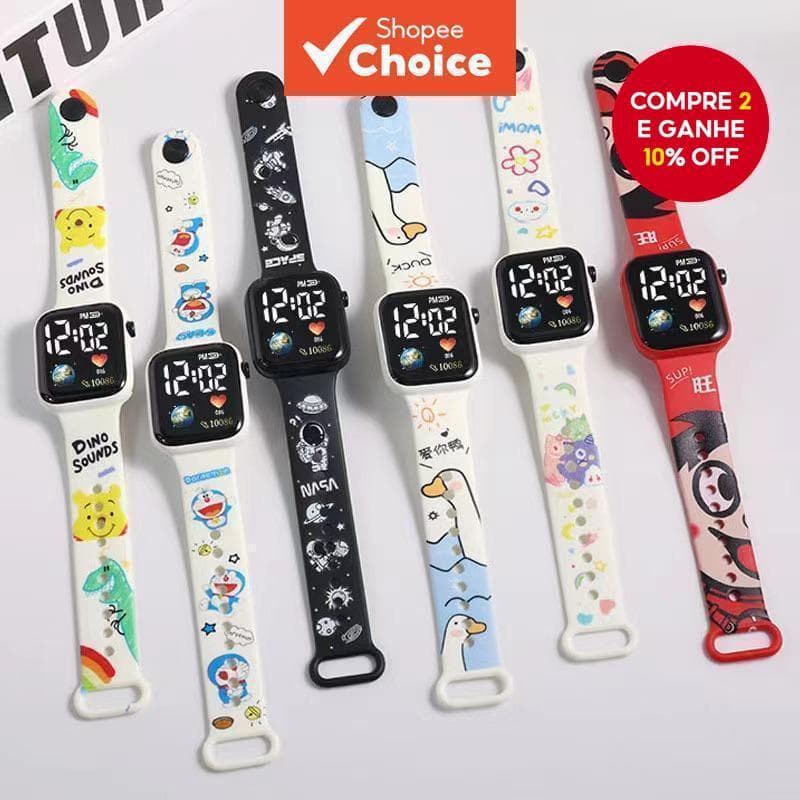 Relógio Digital LED De Desenho Animado Para Crianças-Divertido Com Mostrador Quadrado À Prova D'água Meninos E Meninas ,