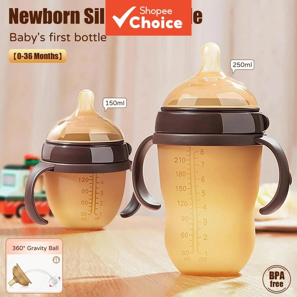  Mamadeira de Silicone para Bebê – Livre de BPA, Anticólica, Bico Macio, Adequada para 0-36 Meses