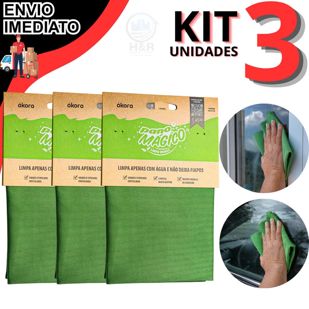 Kit 1/2/3 Pano Mágico Limpa Vidro Limpeza Profunda Original 100% Microfibra Não Solta Pelo ÁKORA