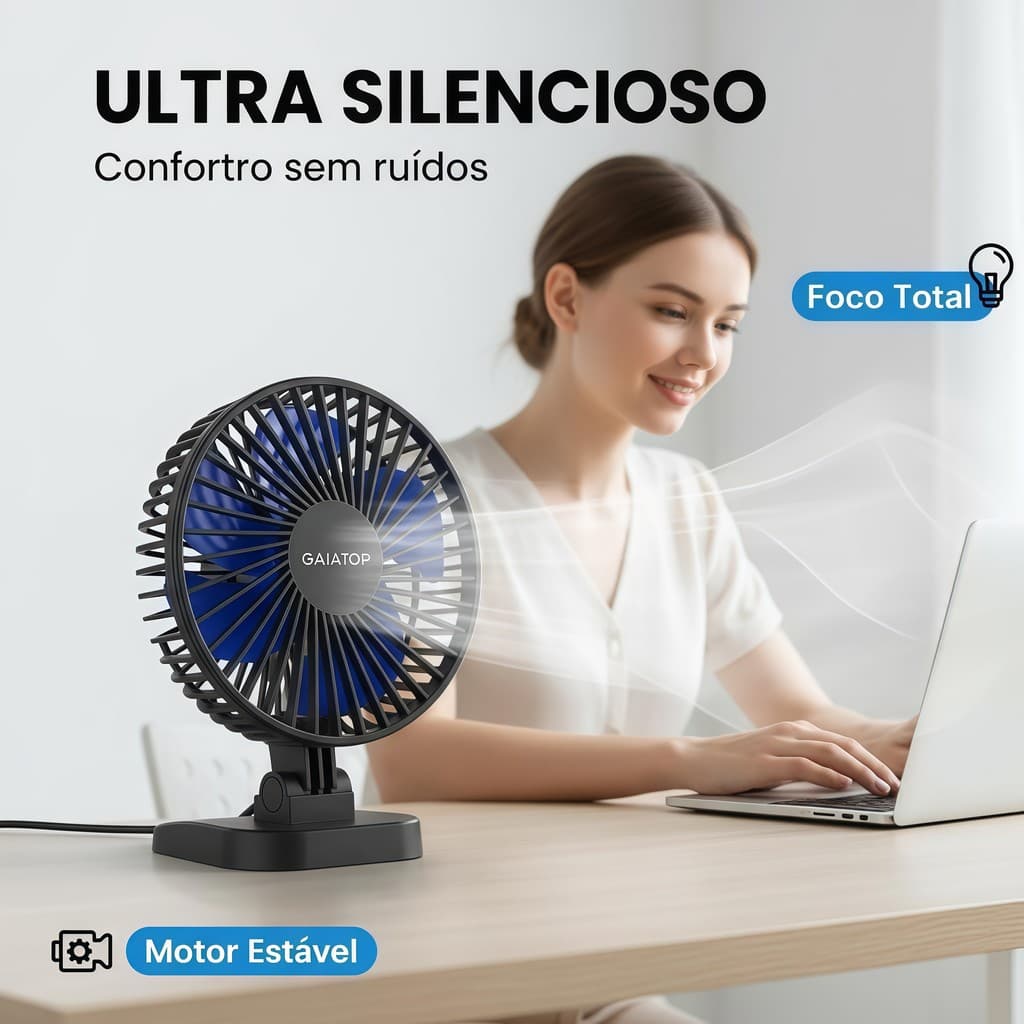 MINI Ventilador Portátil de Mesa Gaiatop Tf30 3 Velocidades com Cabo USB  Ultra Silencioso