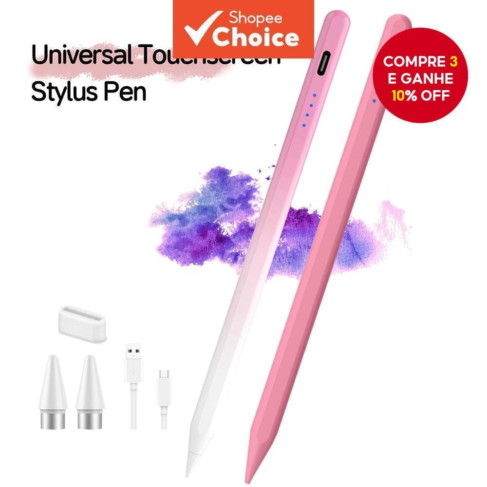  Caneta Touchscreen Capacitiva Colorida Universal Suave + Pontas de Reposição para Smartphone Android Tab Pad