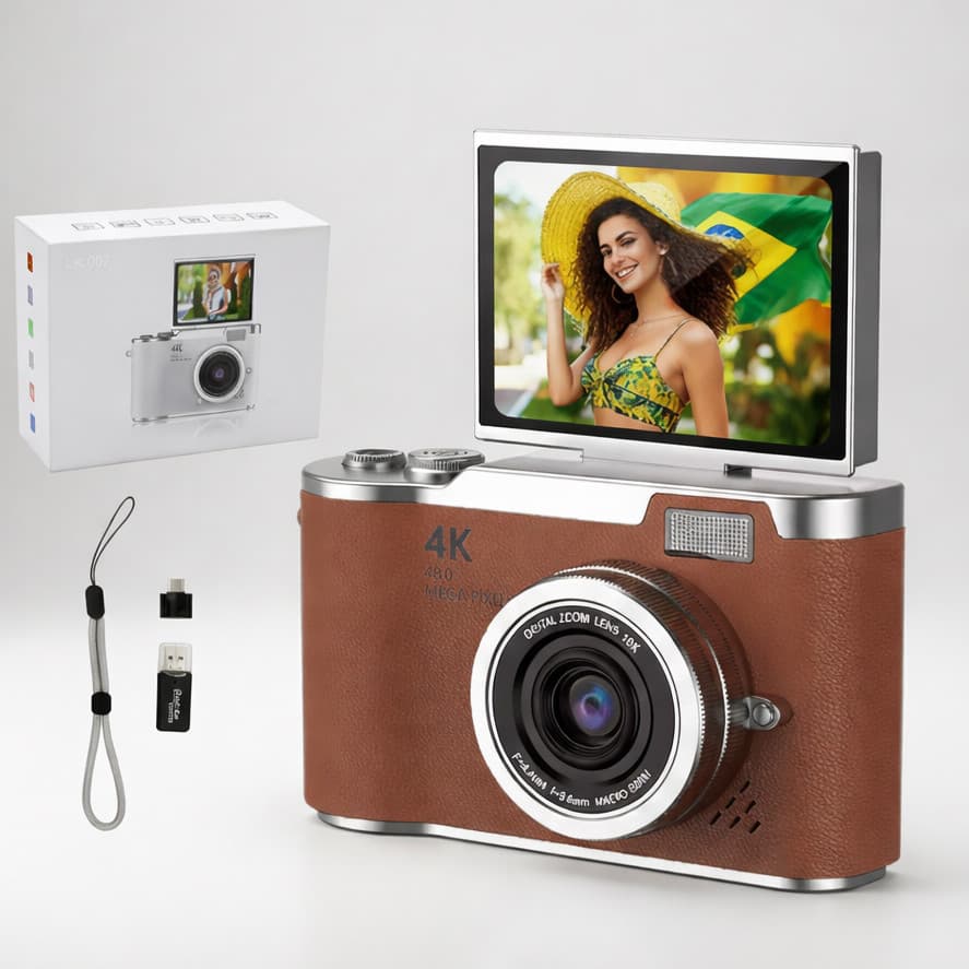Câmera 4K Alta Definição 48MP Tela Flip 180° Ideal para Criadores de Conteúdo
