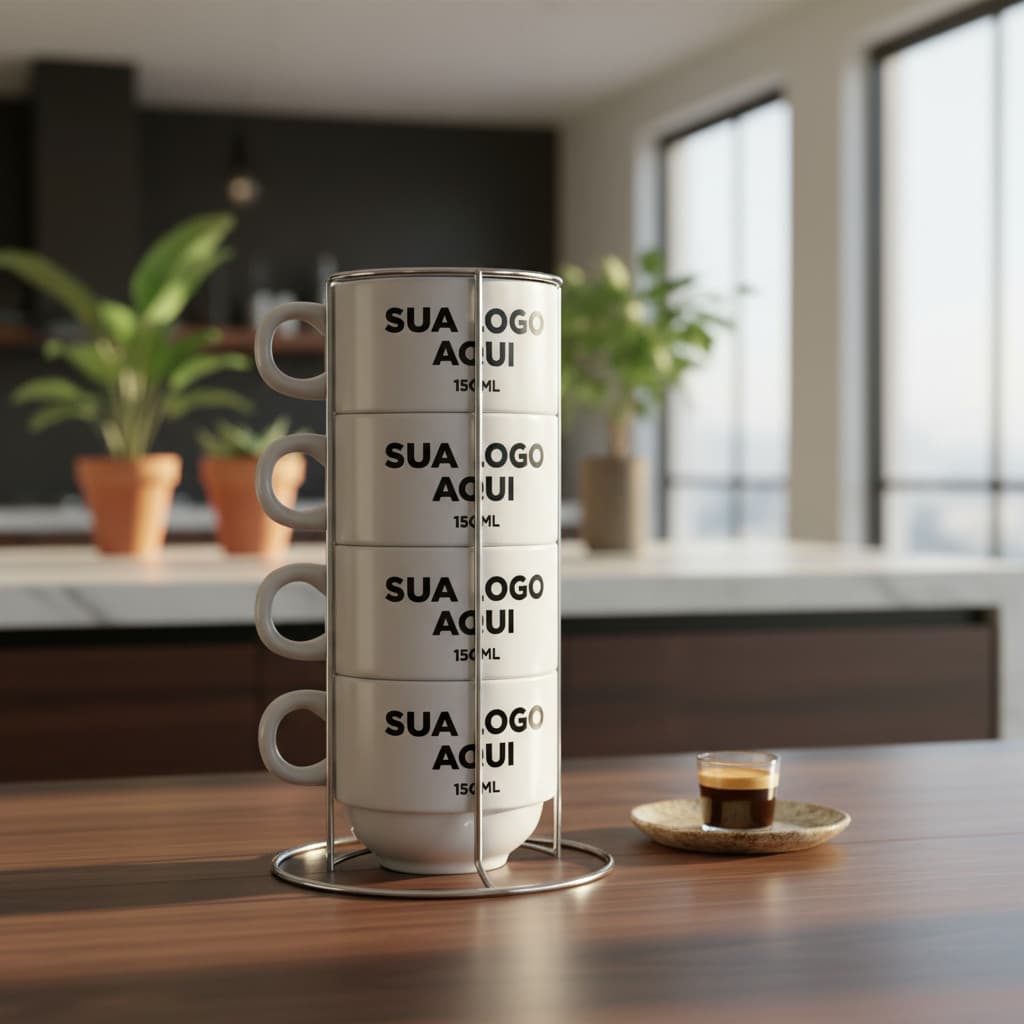 Torre De Xícaras Personalizadas 150ml Com Suporte | Sua Logo
