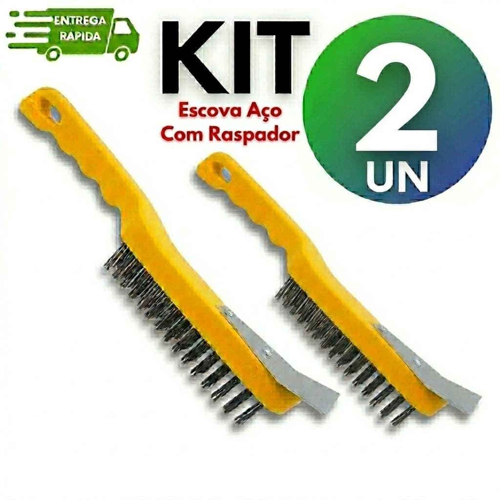Escova Aço Com Raspador Para Limpa Grelha Churrasqueira