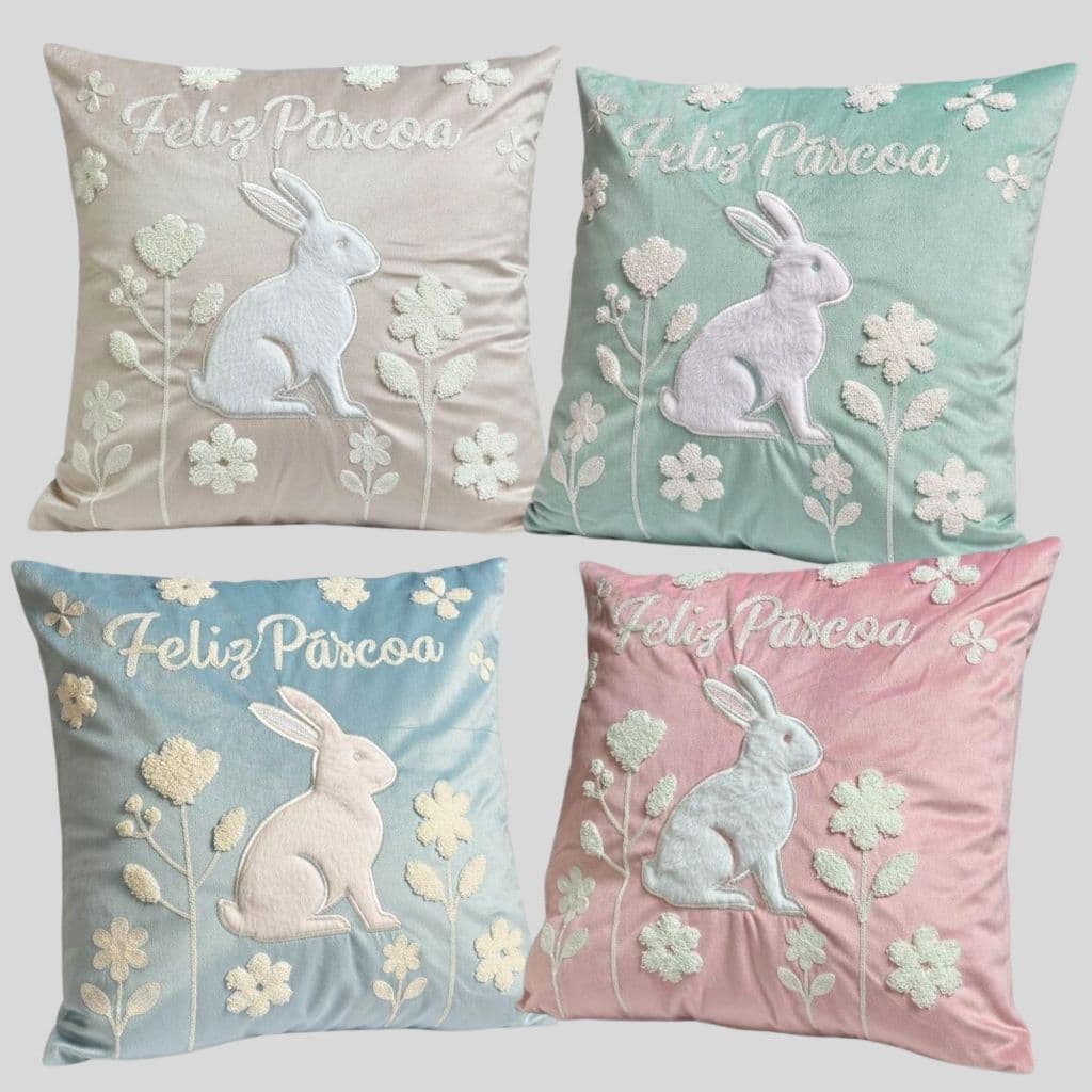 Capa de Almofada Bordada Páscoa 43x43cm Decorativas para Quarto Sala e Decoração