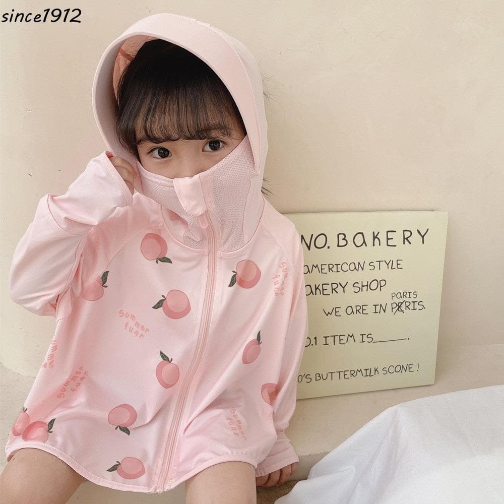 Desce Moletom Com Capuz Protetor Solar Infantil Véu De Máscara , Chapéu De Manga Comprida , Roupas De Proteção Para Cria