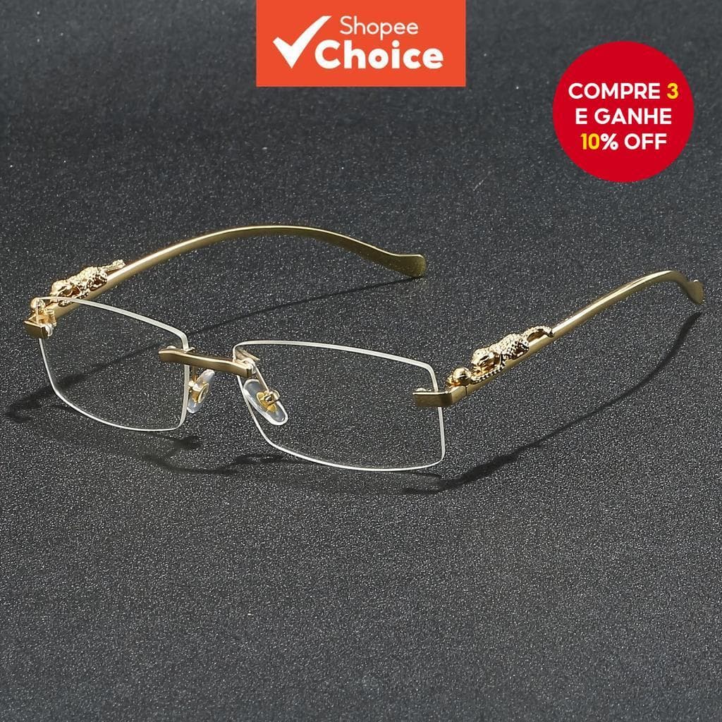  Óculos retangulares sem aro da moda com um estilo fofo, apresentando armações de metal com dobradiças e lentes de PC.