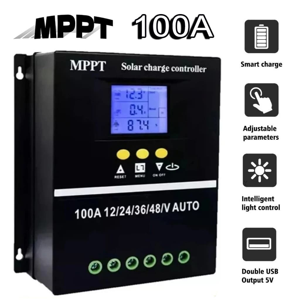 Controlador De Carga Solar Inteligente 100A MPPT, Regulador De Tensão 12/24/36/48V (Identificação Automática)