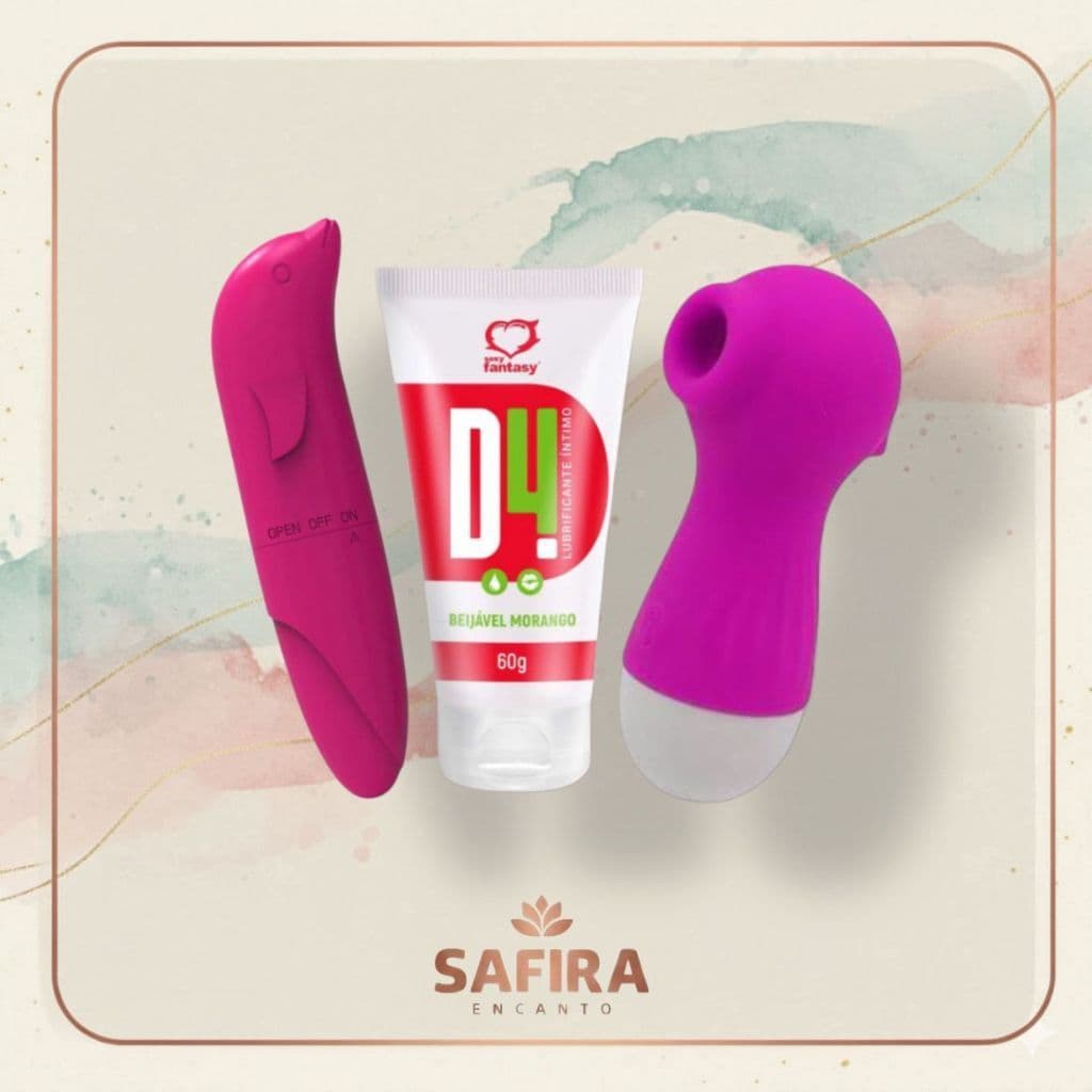 Kit Prazer Completo: Lubrificante D4 + Vibrador Golfinho Ponto G + Sugador Pocotó Intenso
