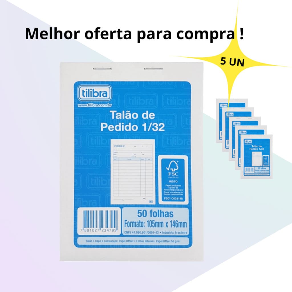Kit 5 Bloco de Pedido 1/32 1 Via - Tilibra