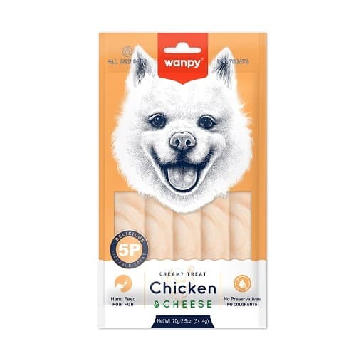 Petisco Creamy Frango com Queijo 5 unidades Wanpy 70g para cães