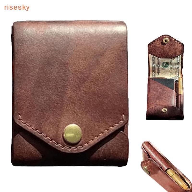 [risesky] Mini Carteira Multifuncional De Couro PU Com Bolso Curto Para Moedas , Porta-Cartões Viagem , Slot Caneta Inte