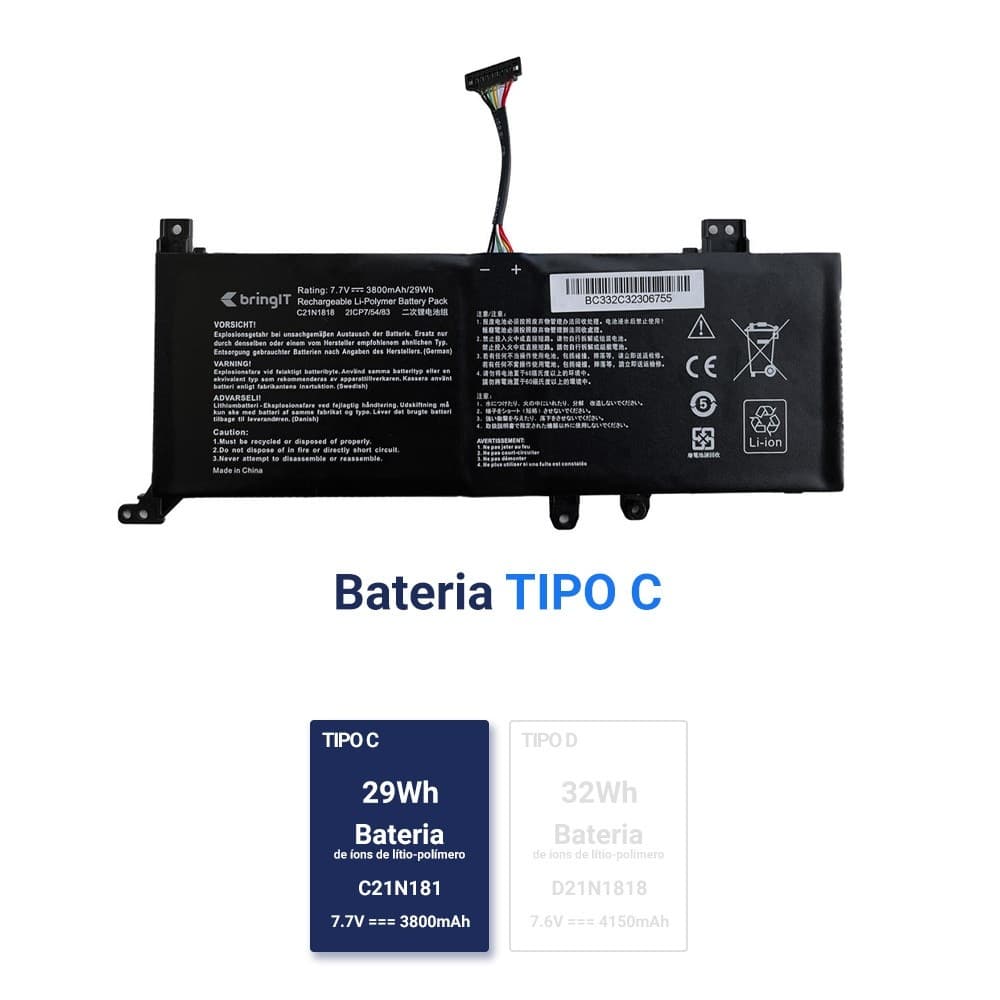 Bateria para Notebook Asus Part Number C21N1818-2S2P
