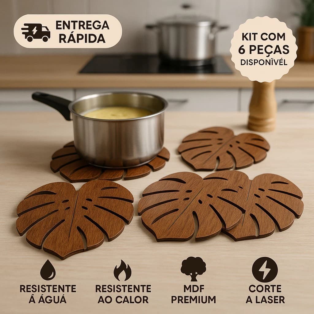 kit Descanso Apoio Suporte de Panela quente/ Proteção Para Pratos Jarras Suco Café, Tábua de Mesa.
