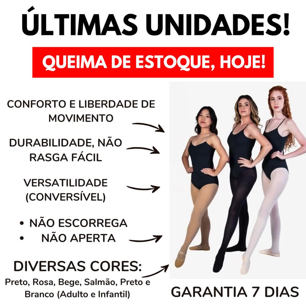 Meia Calça de Ballet Conversível Fio 80 Suplex Adulto ou Infantil, Meia Calça de Ballet Suplex