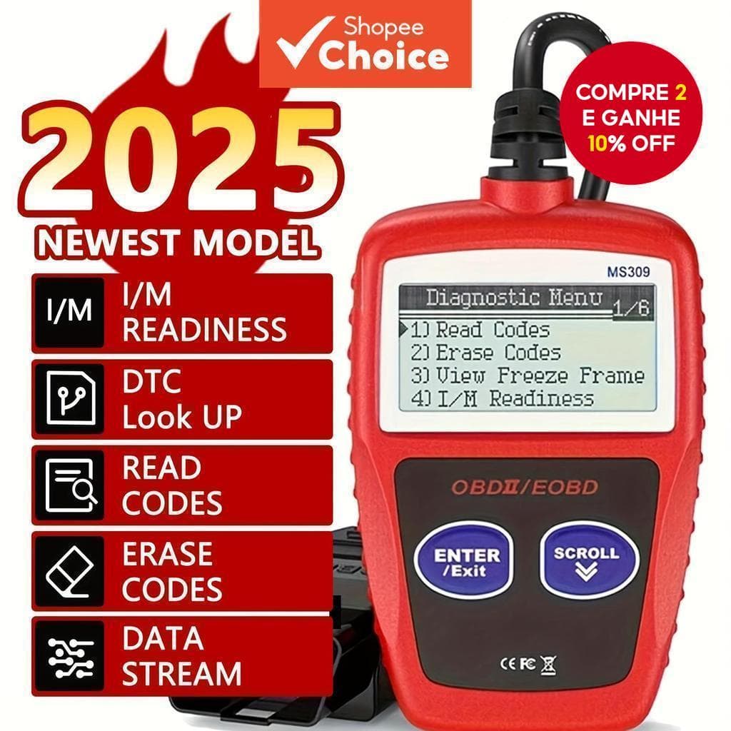  Scanner OBD2 MS309 Leitor Universal de Códigos de Falha do Motor, Verificação da Luz do Motor e Status do Monitor de