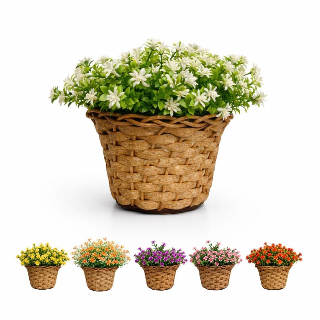 Florzinhas Artificiais Decorativas Com Vaso Trançado Cachepô