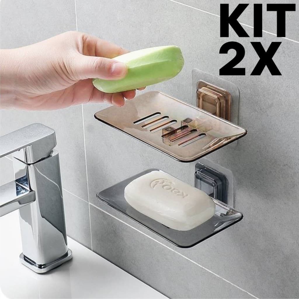 Saboneteira Transparente de Parede com Drenagem e Adesivo Sem Perfuração P/ Banheiro