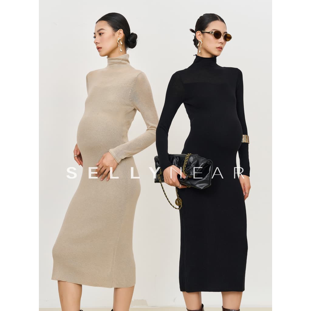 SELLYNEAR Maternidade Desgaste Outono Inverno Vestido Moda Slim-fit Slimmer Look Gola Alta Base de Gravidez Saia Longa d