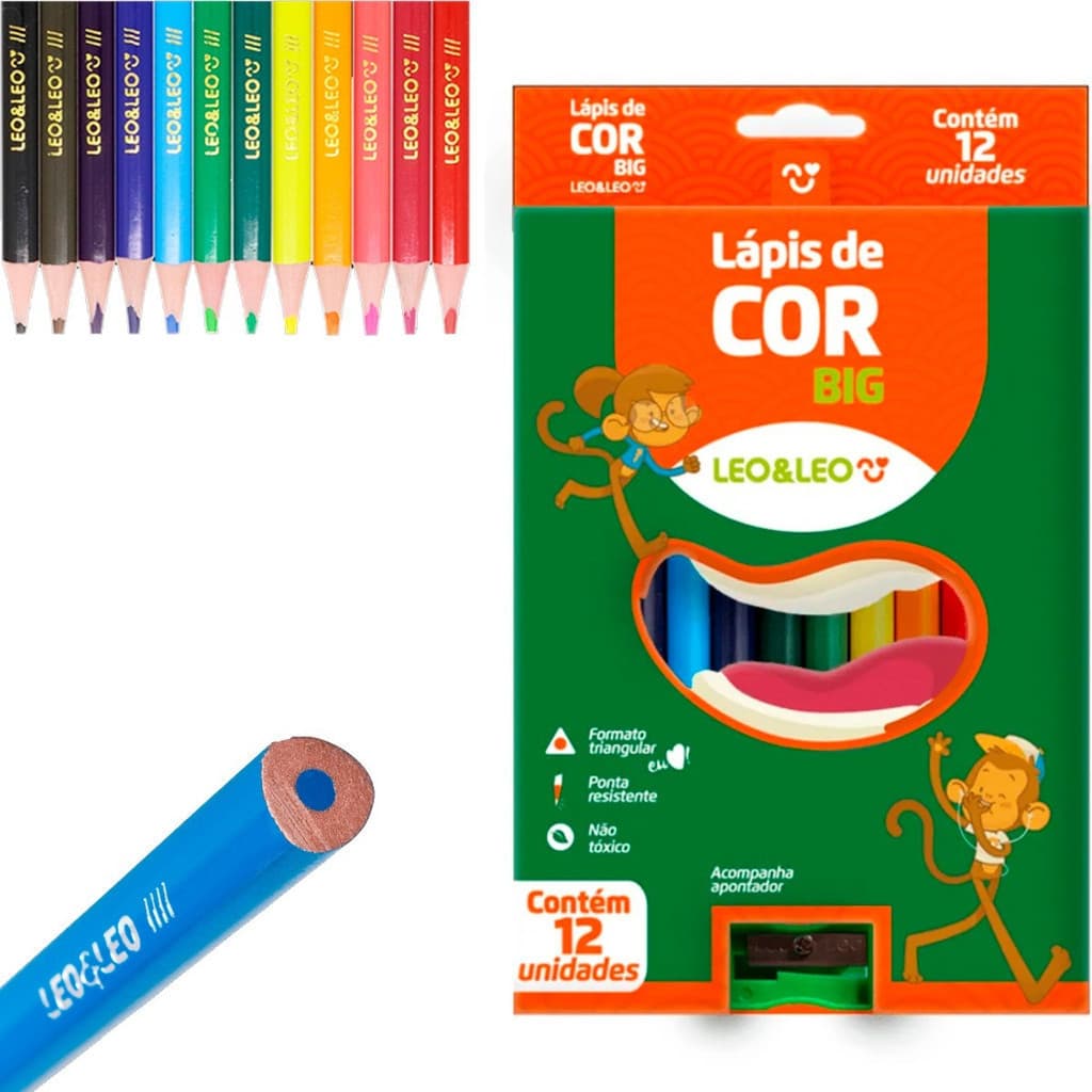 Lapis De Cor Jumbo Big 12 Cores Grosso + Apontador